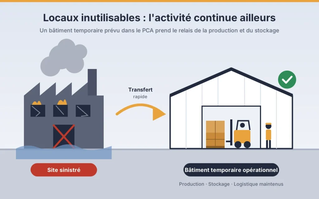 Transfert de la production d’un site sinistré vers un bâtiment temporaire pour assurer la continuité d’activité